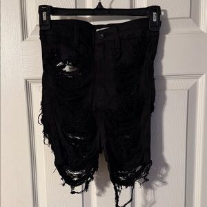 Distressed Black Denim Shorts